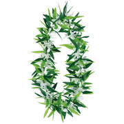 Green Leaf & White Flower Lei (Pk 1)