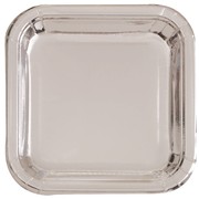 Silver Foil Square 7in. Paper Plates Pk 8