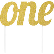 Gold Glitter One Cake Topper Decoration Pk 1