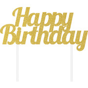 Gold Glitter Happy Birthday Cake Topper Decoration Pk 1