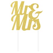 Mr & Mrs Gold Glitter Wedding Cake Topper Decoration Pk 1