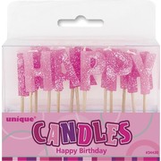 Glitz Pink Happy Birthday Candles Pk 1 