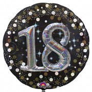 Black & Silver Holographic 18th Birthday 3D Supershape Foil Balloon Pk 1