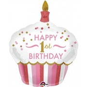  1st Birthday Cupcake Girl Foil Supershape Balloon Pk1 