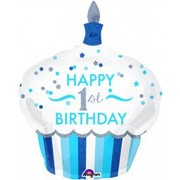 1st Birthday Cupcake Boy Supershape Foil Balloon Pk1 