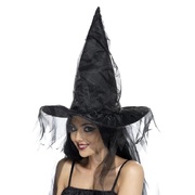 Adult Black Halloween Witch Hat with Netting