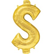 Gold $ Dollar Sign Symbol Foil Supershape Balloon 53x101cm