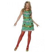 Adult Christmas Tree Dress Costume with Tinsel (Medium, 12-14)