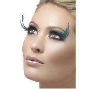 Black Eyelashes With Teal Feather Plumes & Glue (1 Pair)