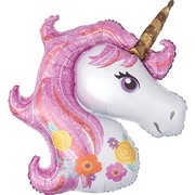Unicorn Head with Flowers Foil Supershape Balloon (83cm x 73cm) Pk 1