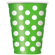 Lime Green 12oz Paper Cups with White Polka Dots Pk 6 