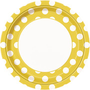 Yellow 9in Paper Plates with White Polka Dots Pk 8