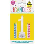 Number 1 Flashing Cake Candle Holder & Candles