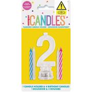 Number 2 Flashing Cake Candle Holder & Candles