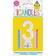 Number 3 Flashing Cake Candle Holder & Candles