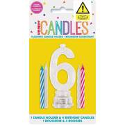Number 6 Flashing Cake Candle Holder & Candles