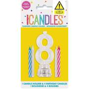 Number 8 Flashing Cake Candle Holder & Candles