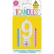 Number 9 Flashing Cake Candle Holder & Candles