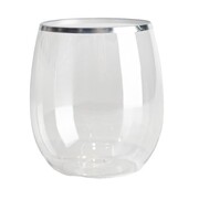 Stemless Silver Rim Wine Glasses Reuseable 350ml Pk 6