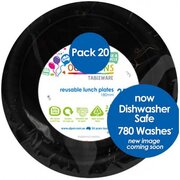 Reusable Black Plastic Lunch Plates 18cm (Pk 20)