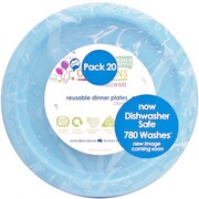 Reusable Light Blue Plastic Dinner Plates 23cm (Pk 20)
