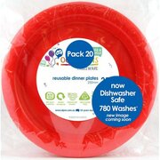 Reusable Red Plastic Dinner Plates 23cm (Pk 20)