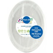 Reusable Large White Oval Plastic Plates (Pk 20)