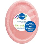 Reusable Large Light Pink Oval Plastic Plates (Pk 20)