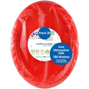 Reusable Large Red Oval Plastic Plates (Pk 20)