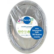 Reusable Large Silver Oval Plastic Plates (Pk 20)
