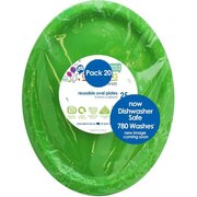 Reusable Large Lime Green Oval Plastic Plates (Pk 20)