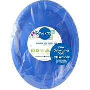 Reusable Large Royal Blue Oval Plastic Plates (Pk 20)