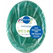 Reusable Large Green Oval Plastic Plates (Pk 20)
