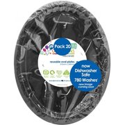 Reusable Large Black Oval Plastic Plates (Pk 20)