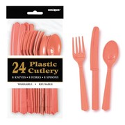 Reusable Coral Plastic Cutlery Set (Pk 18)