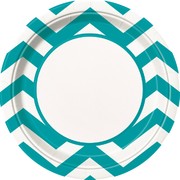 Caribbean Teal Chevron Large Paper Plates Pk 8