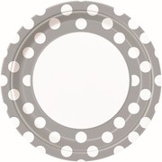 Silver 9in. Paper Plates with White Polka Dots Pk 8