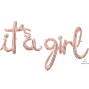  Its A Girl Rose Gold Foil Script Balloon Banner Pk 1
