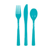 Caribbean Teal Plastic Cutlery Set (Forks Knives Spoons) Pk 18