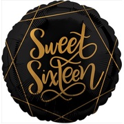 Black & Gold Sweet Sixteen Foil Balloon (43cm)