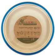 Sugar Cane Natural Eco Plate with Royal Blue Trim (18cm) Pk 10