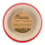 Sugar Cane Natural Eco Bowl with Red Trim (16cm) Pk 10