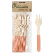 Rose Gold Peach Wooden Forks (155mm) Pk 10