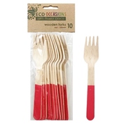 Red Wooden Forks (155mm) Pk 10