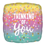 Thinking of You Square Foil Balloon Pastel Ombre Gold Confetti 43cm