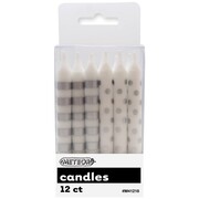 Silver Dots & Stripes 8cm Cake Candles Pk 12 (6 Striped & 6 Polka Dot)