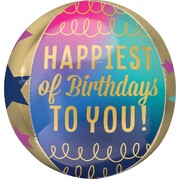Happiest Birthday Stars Foil Orbz Balloon 38cm