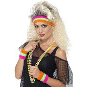Sweatband and Wristband Set (Pink, Green & Orange Stripe) Pk 3 