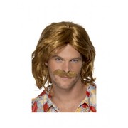 70's Super Trouper Brown Wig & Moustache Pk 1