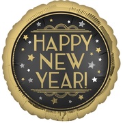Black & Gold Vintage Happy New Year Foil Balloon (18in, 45cm) Pk 1